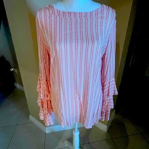 Venus White with Red Stripes Blouse